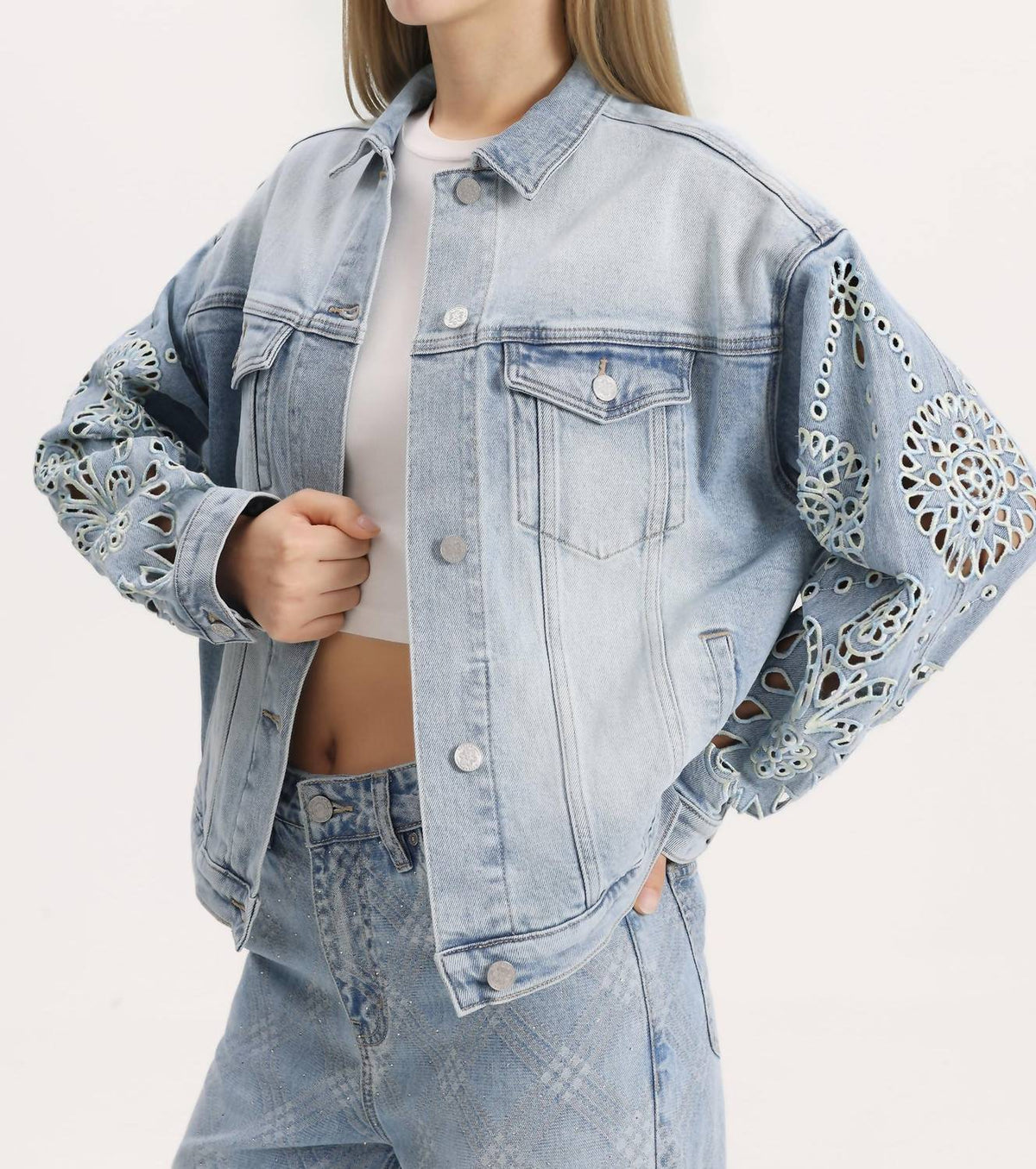 Bayeas - Gaia Eyelet Detail Long Sleeve Denim Jacket