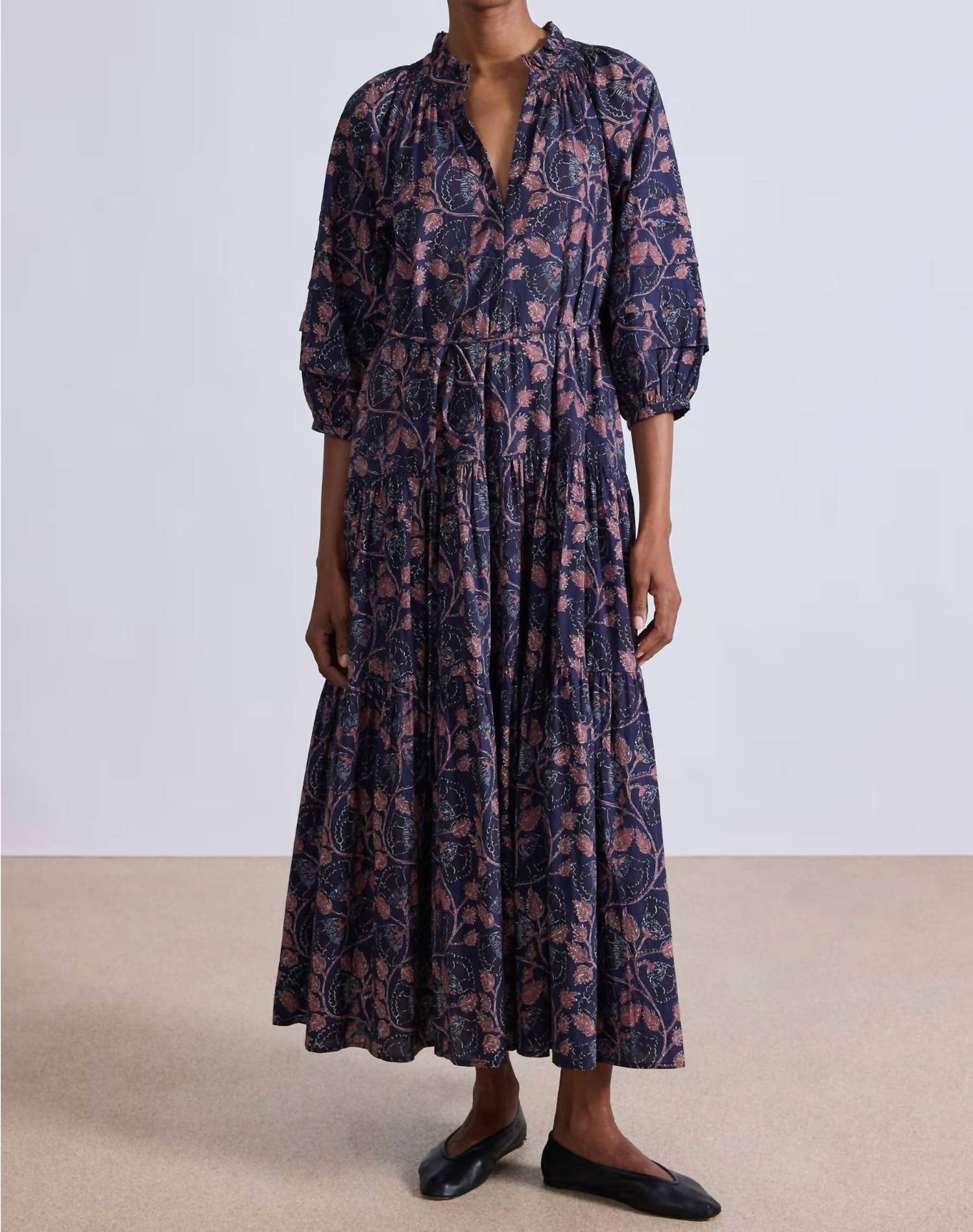 APIECE APART Trinidad Maxi Dress in camille floral navy - women's dress