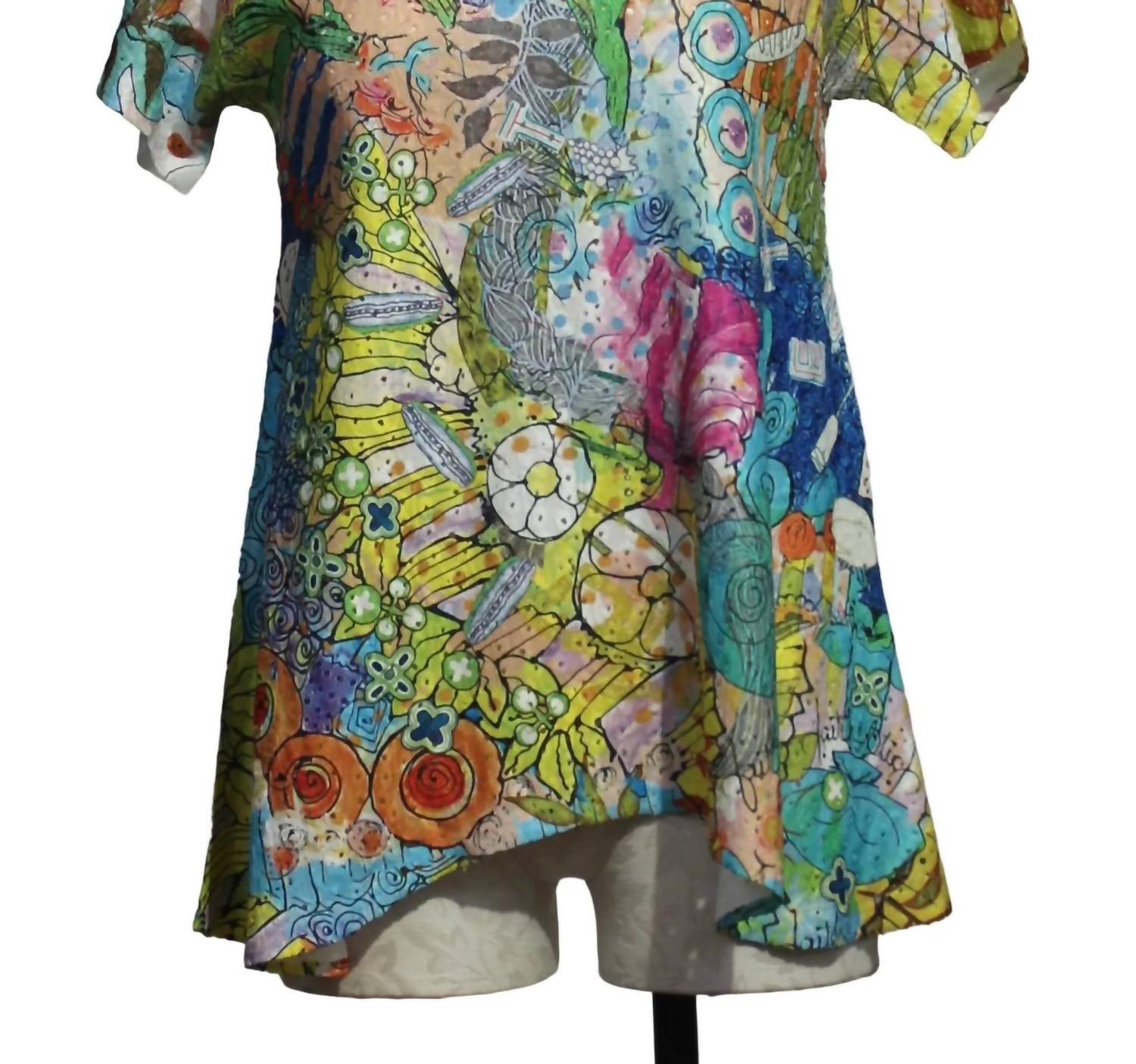 Inoah - Women's Short Sleeve Crew Neck A Line Top