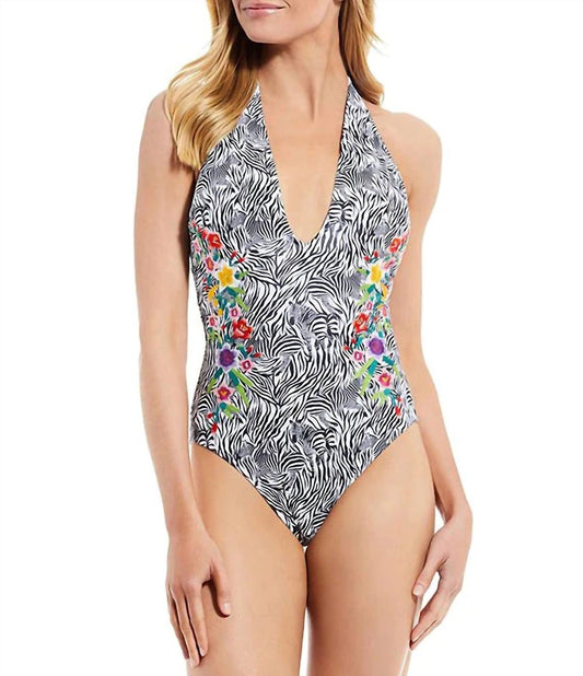 Spring Halter Embroidered One-Piece Swimsuit