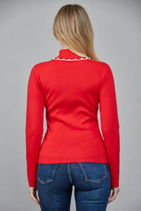 Fate Pearl Trim Turtleneck Sweater in red - women's sweater - detail view