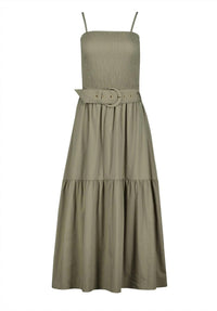 bishop + young Stella Smock Tiered Midi Dress in olive - women's dress - alternate view