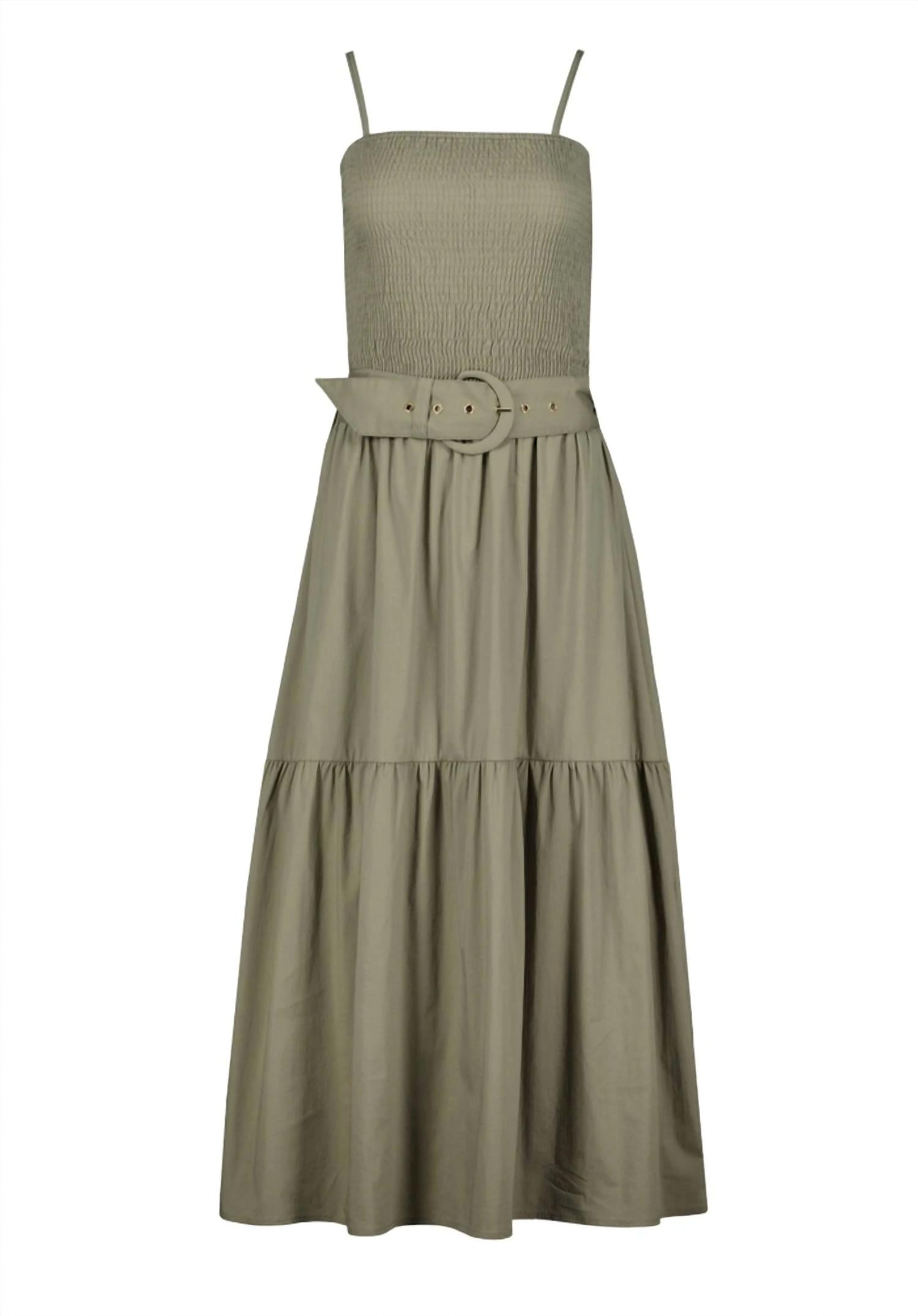 bishop + young Stella Smock Tiered Midi Dress in olive - women's dress - alternate view