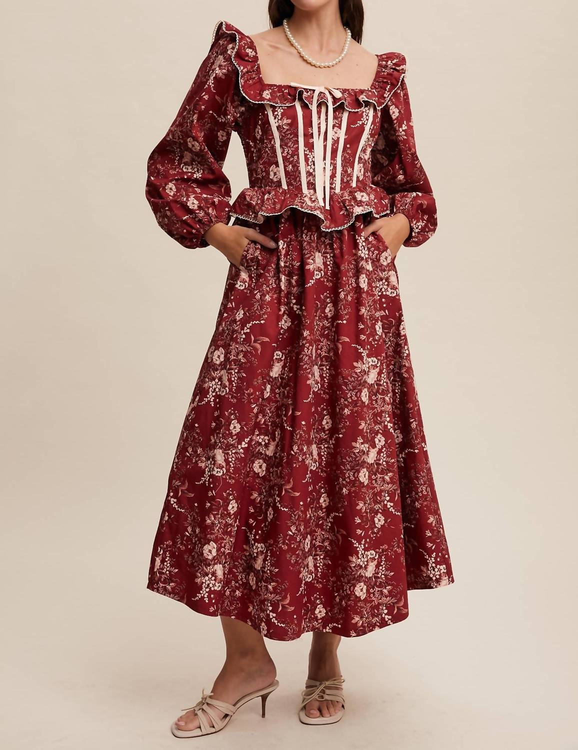 Listicle - Floral Corset Ruffle Midi Dress