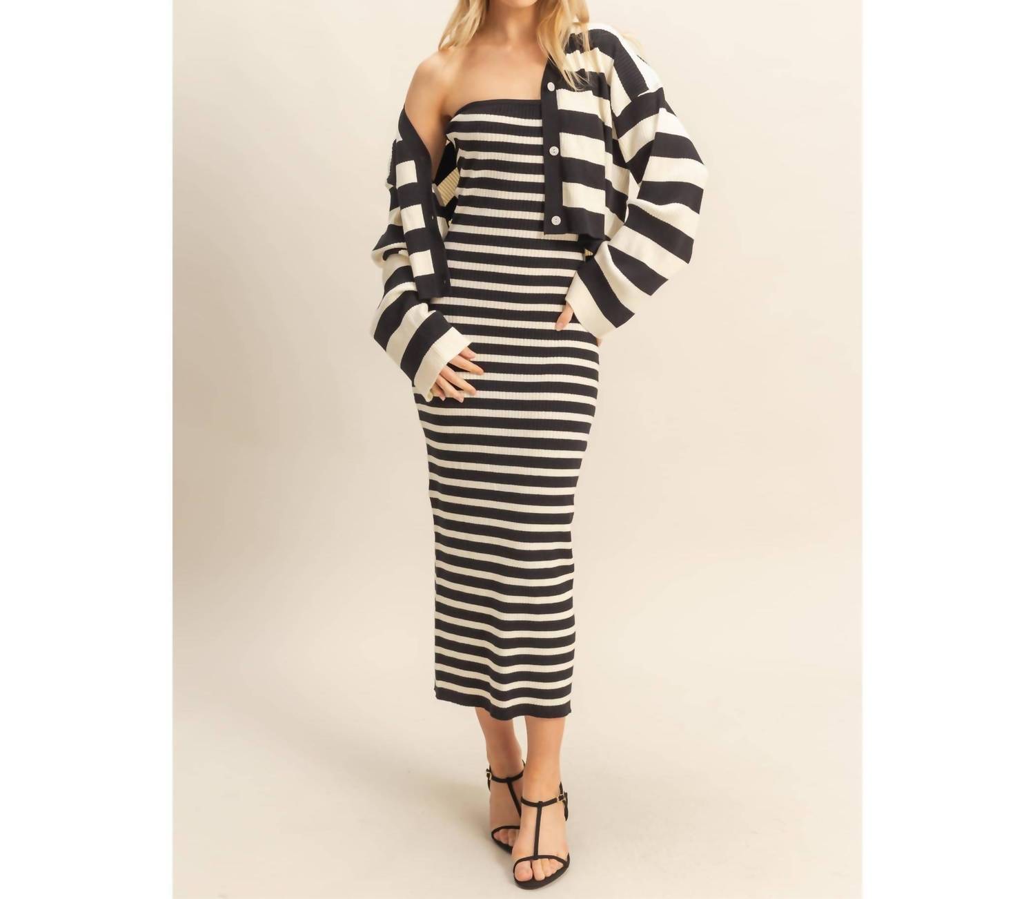 Hyfve - Striped Sweater Cardigan and Dress Set
