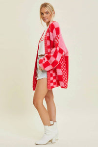 Baevely By Wellmade - Myla Checkered Print Oversized Cardigan