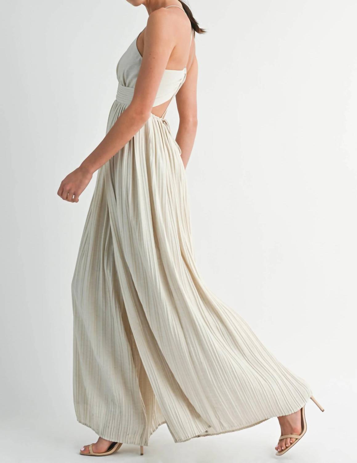 Endless Blu. - Golden Grace Wide Leg V-neck Jumpsuit