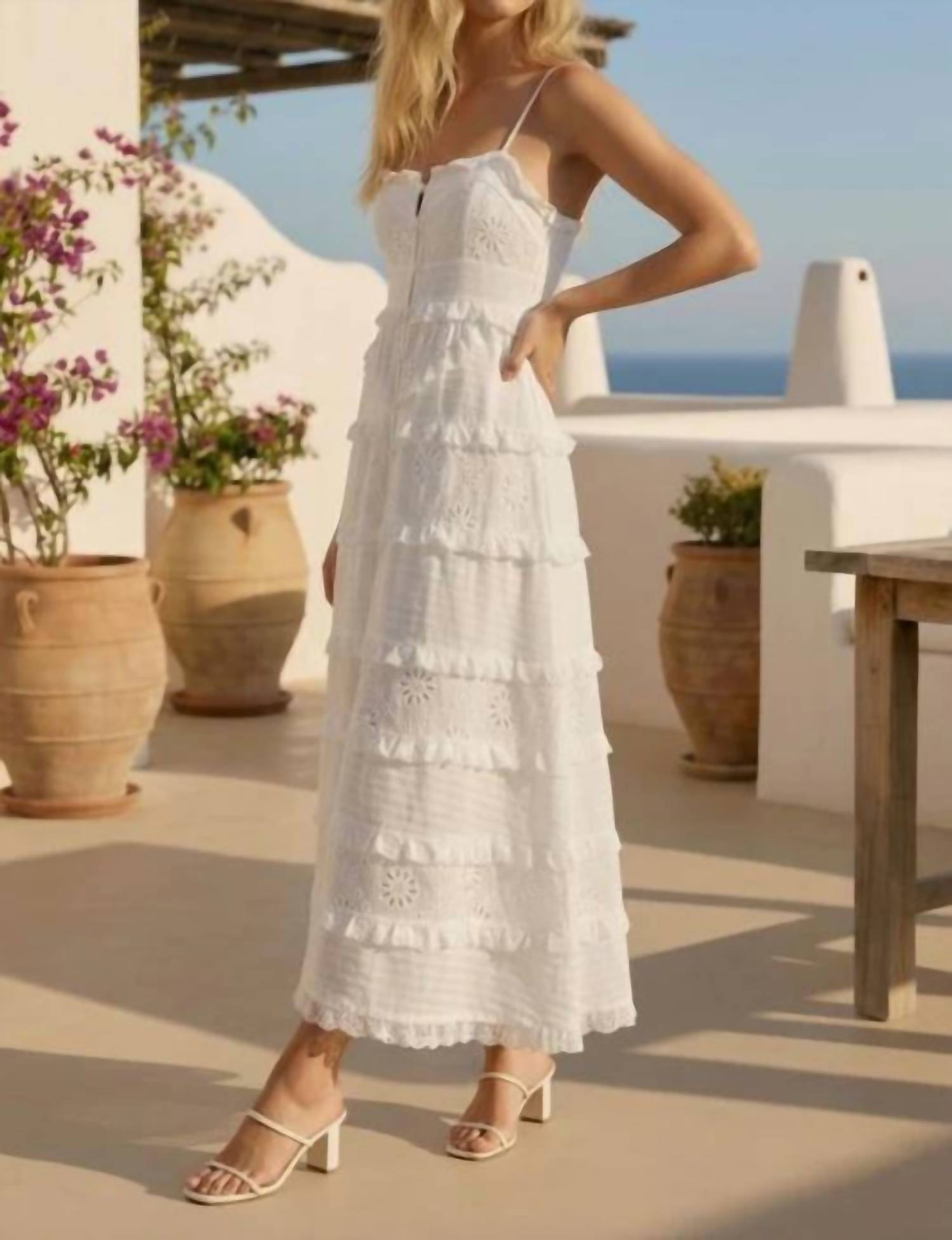 Klesis - Tiered Eyelet Midi Dress With Lace Trim