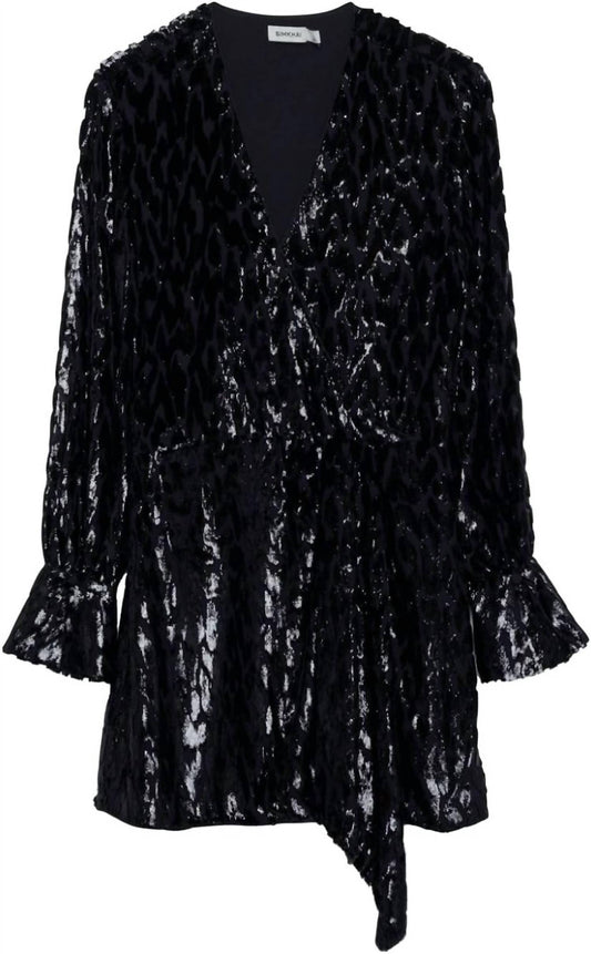 Women's Long Sleeve Metallic Jacquard Mini Dress