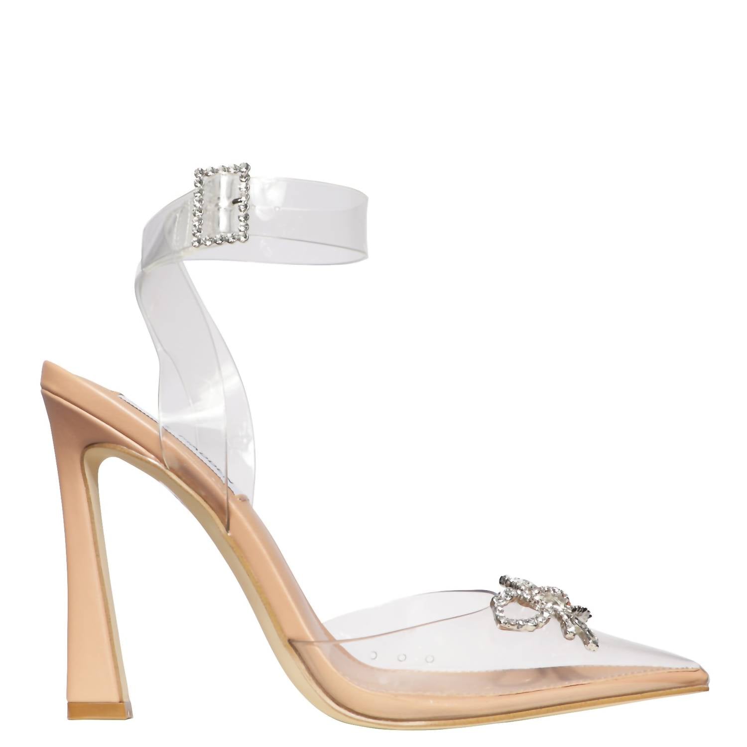 STEVE MADDEN Women's Sarontos Cinderella Ankle Strap High Heels in clear nude - women's heels