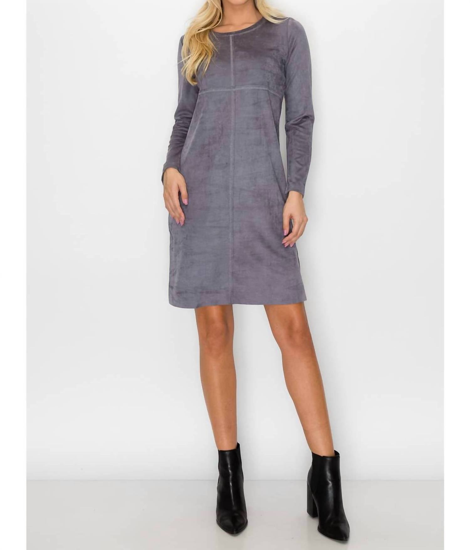 Joh Aurora Suede Round Neck With Pockets Dress in charcoal 1 - women's dress - view 4