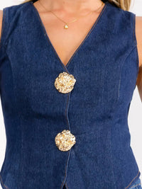 Surelymine - Denim Button Vest Top
