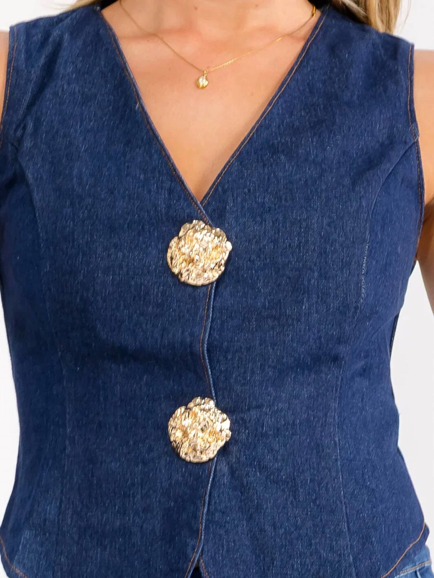 Surelymine - Denim Button Vest Top