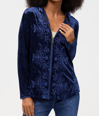 Johnny Was - CARMEL CRUSHED VELVET ZIPUP HOODIE