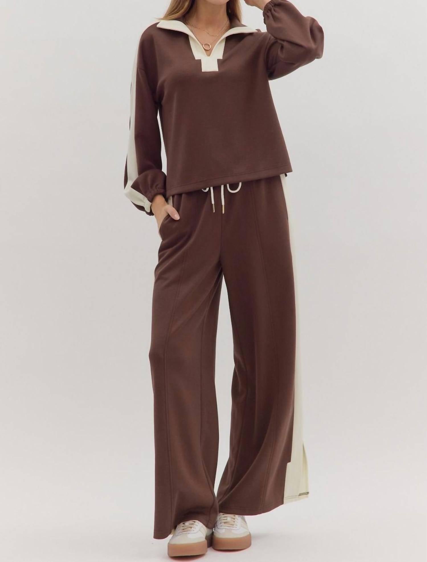 Entro - Contrast Collar Pant Set