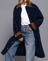 Active Basic - Long Sleeve Contrast Collar Button Down Trench Coat