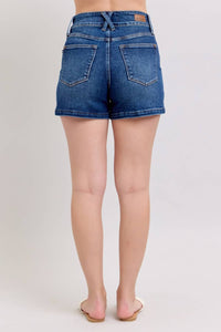 Judy Blue High Waist Double Button Waistband Shorts in blue - women's shorts - alternate view
