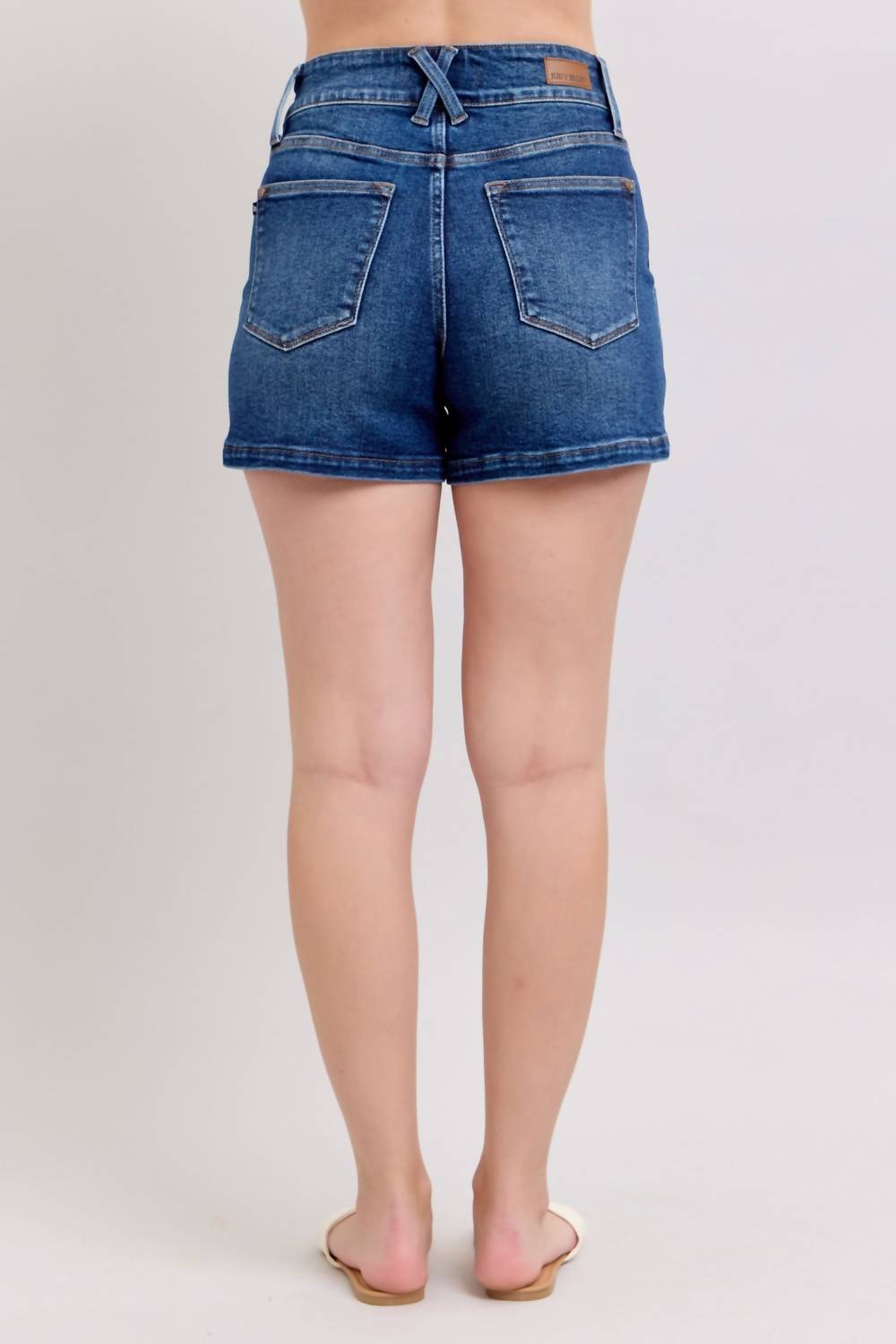 Judy Blue High Waist Double Button Waistband Shorts in blue - women's shorts - alternate view