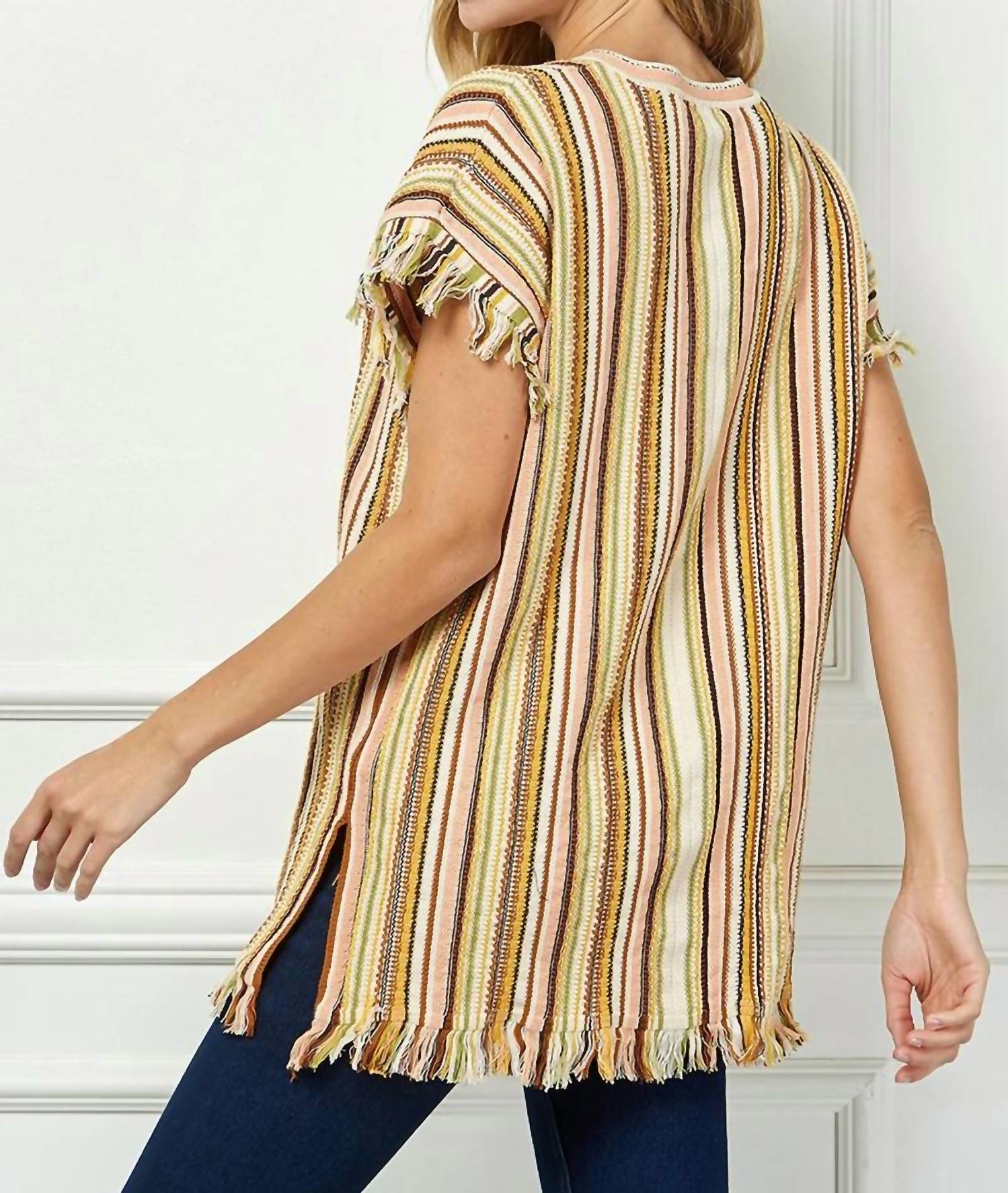 Vanessabruno - Striped V-neck Fringe Tunic