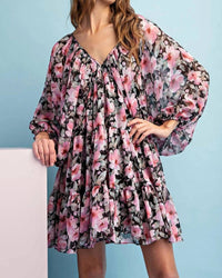 Ee:Some - Long Sleeve V-Neck Mini Dress