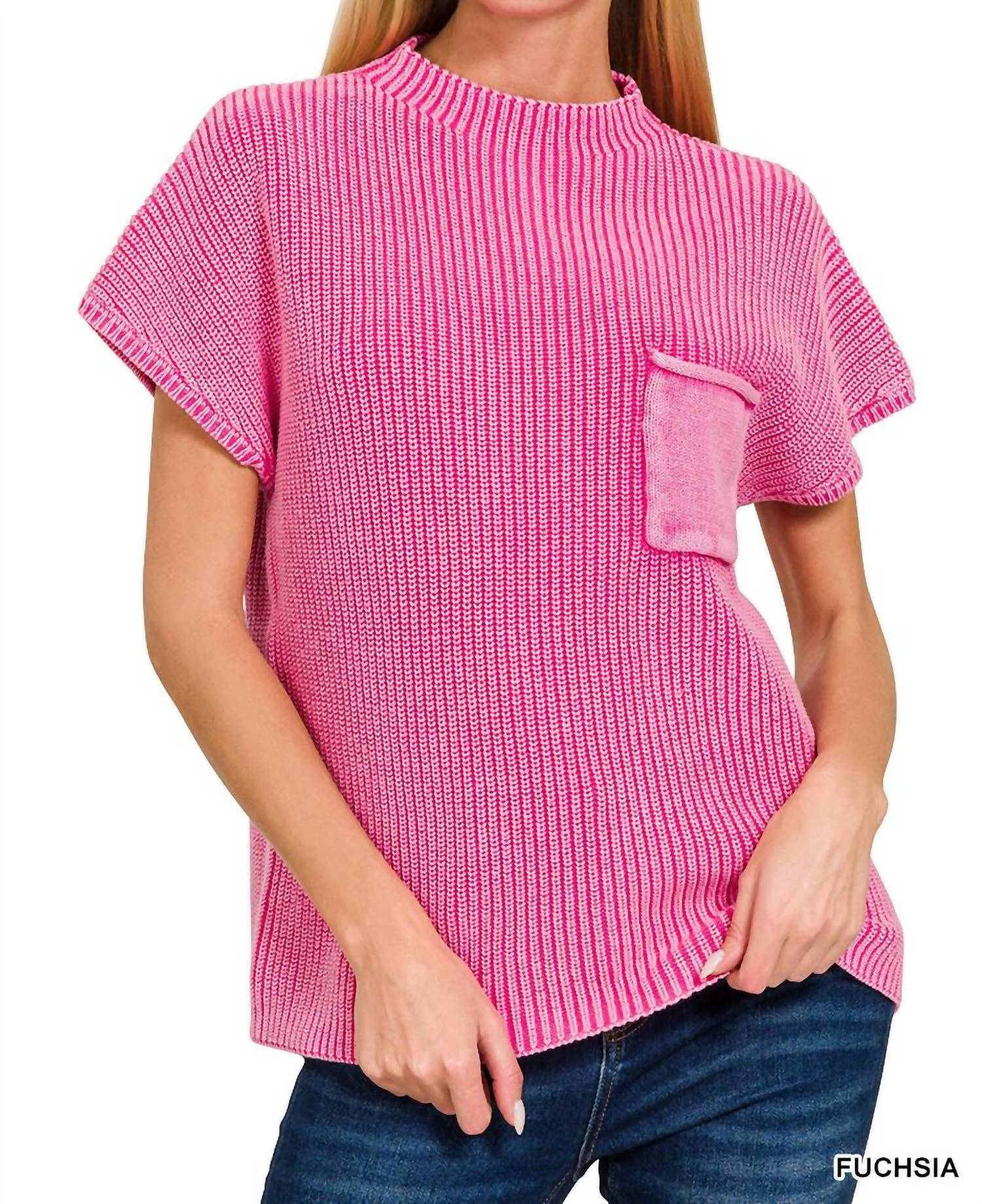 Zenana - Mock Neck Short Sleeve Sweater