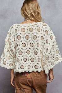 POL Floral Crochet Top in ivory - women's blouse - alternate view