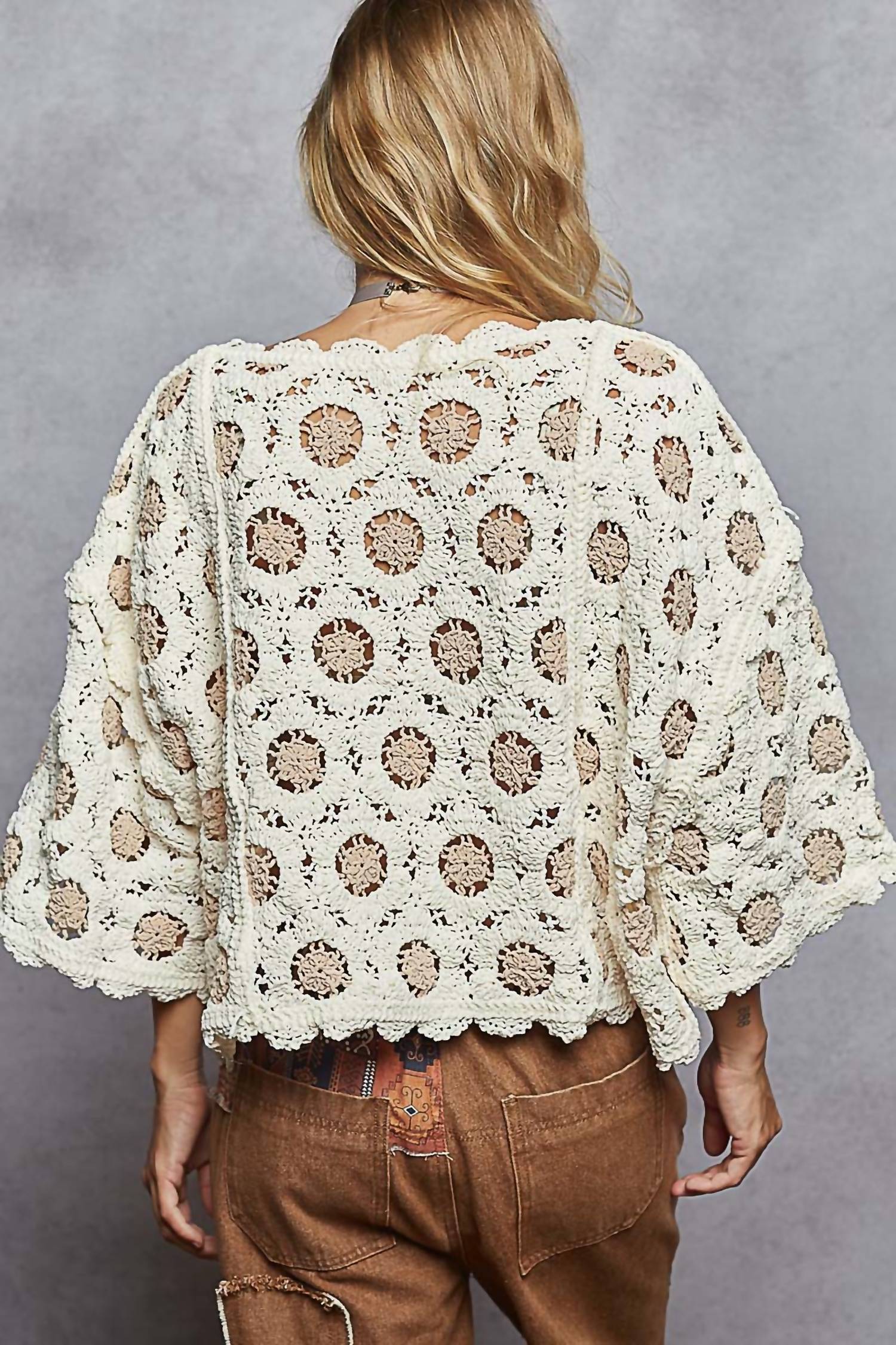 POL Floral Crochet Top in ivory - women's blouse - alternate view