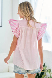 First Love You're A Doll Seersucker Top in pink - women's blouse - detail view