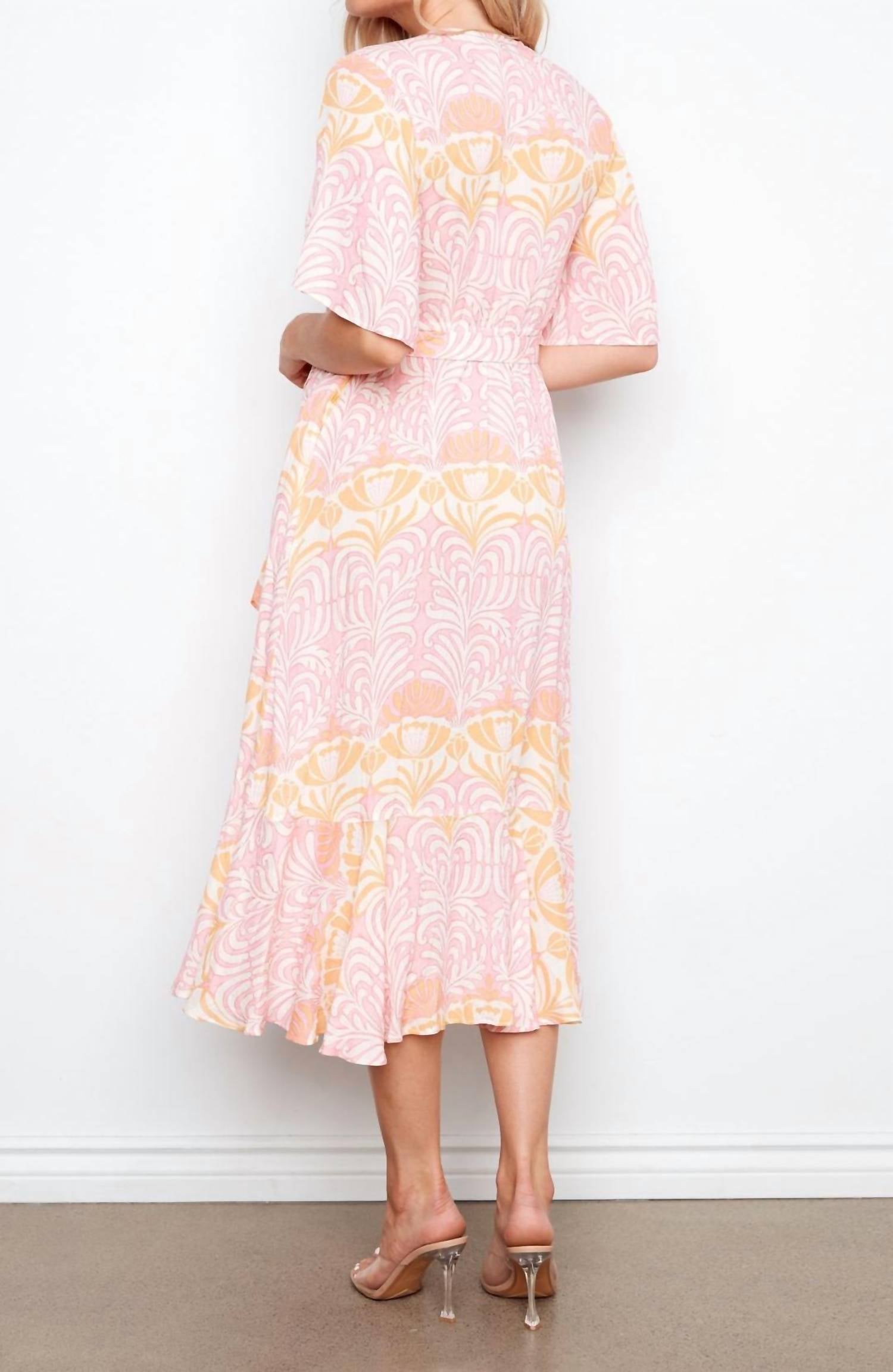 CHARLIE B Printed Faux Wrap Belted Midi Dress in maeva - women's dress - alternate view