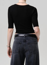 Citizens of Humanity Nali Short Sleeve Henley Top in black - women's t-shirt - detail view