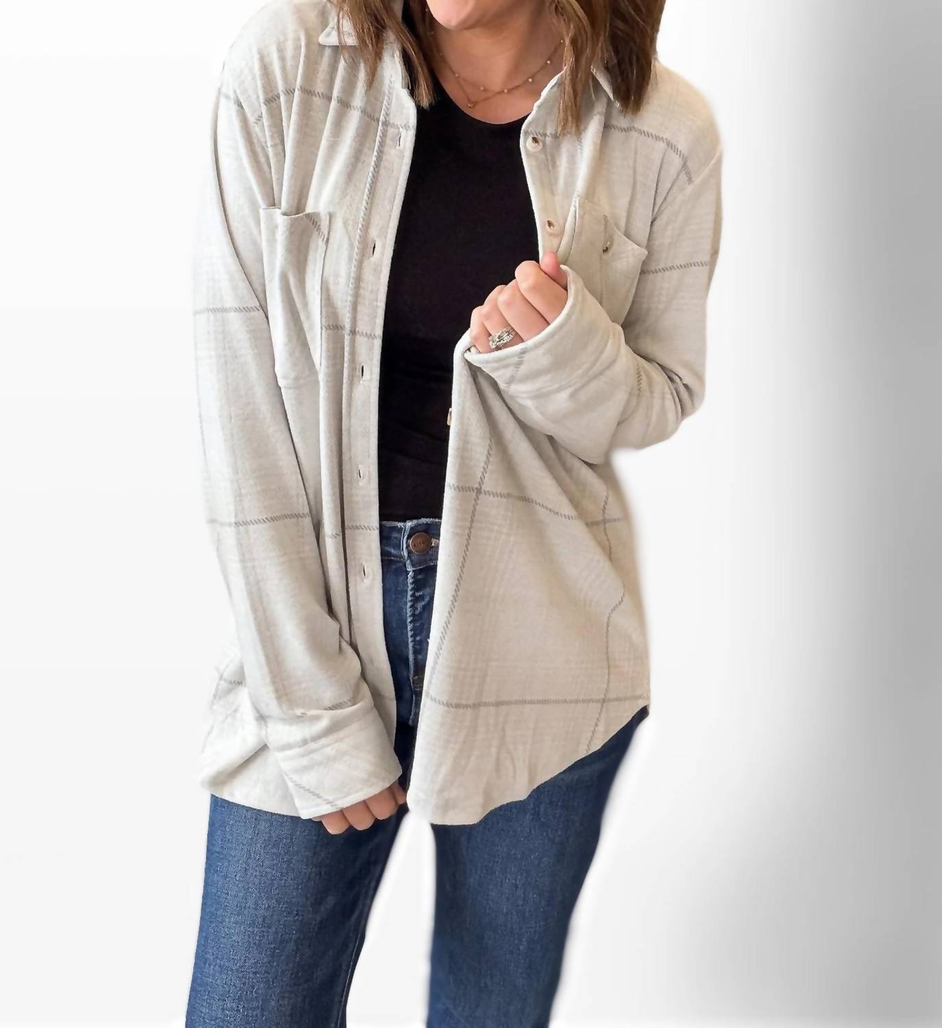 Panache - Soft Plaid Button Up Top