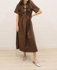 Olivaceous - Stella Bow Front Relaxed Fit Midi Dress