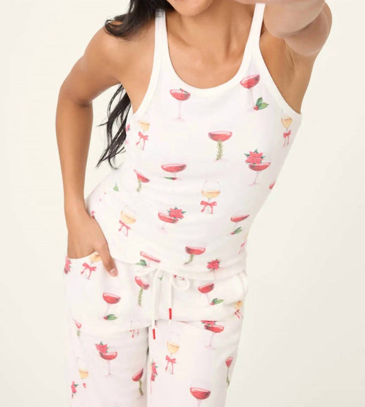 Pj Salvage - Lets Get Toasty Holiday Wine Print Tank Top