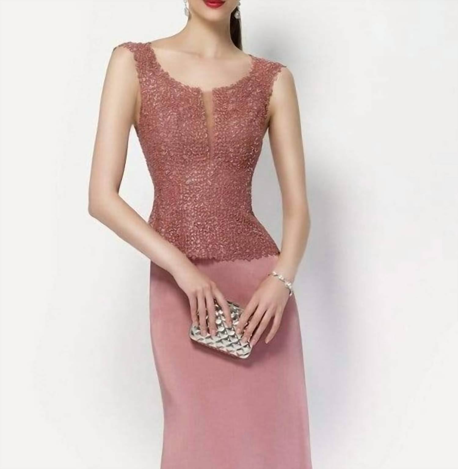 Alyce Paris - Scoop Neck Jeweled Lace Crepe Gown