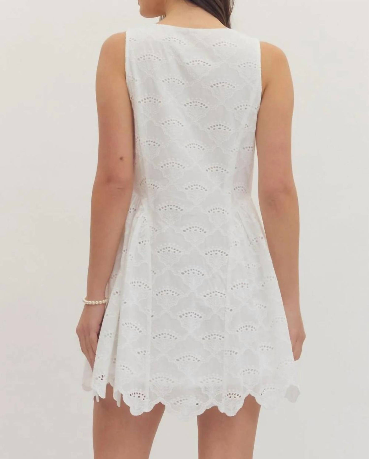 Entro - Scallop Eyelet Sleeveless Mini Dress