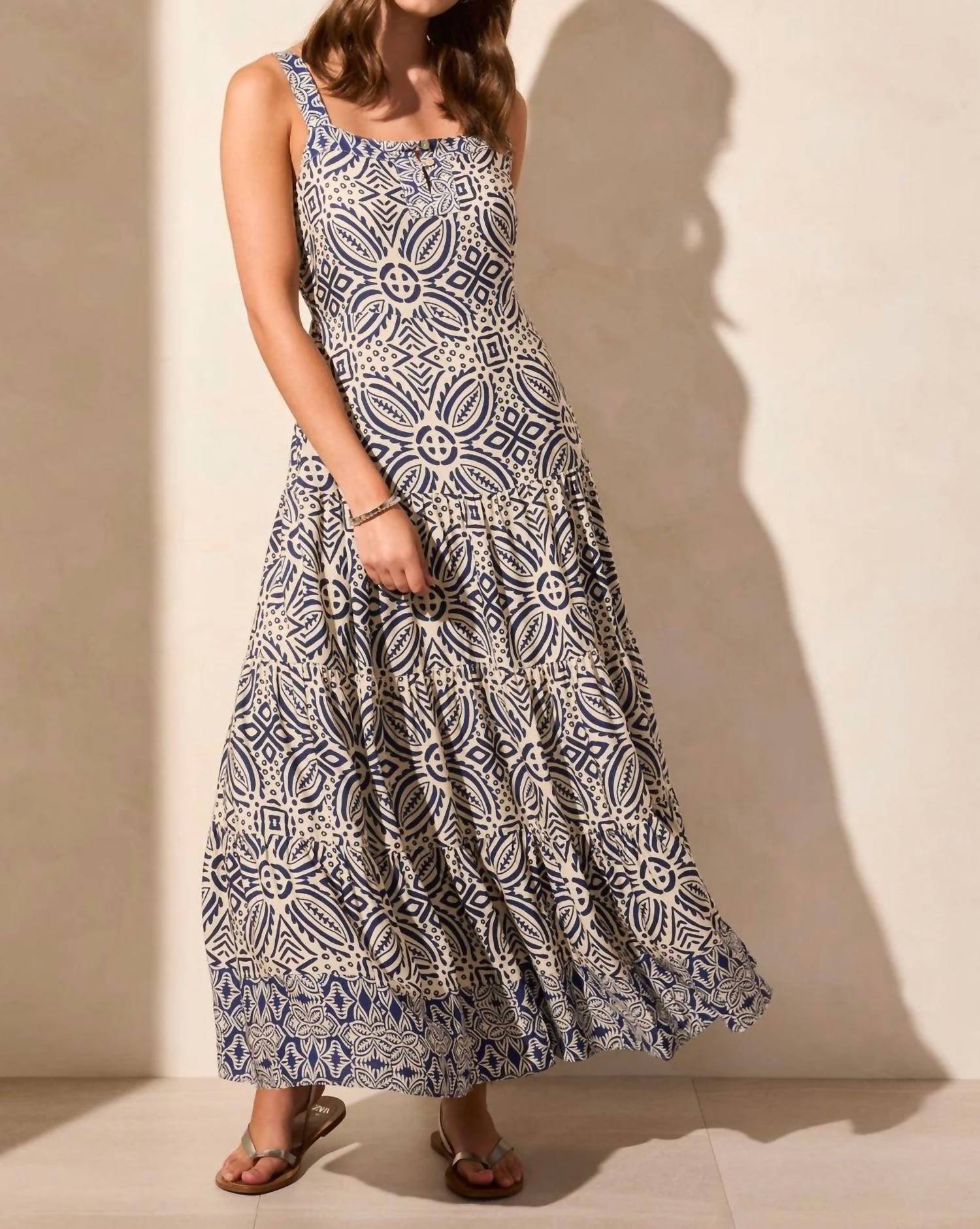 Tribal - Sleeveless Square Neck Maxi Dress