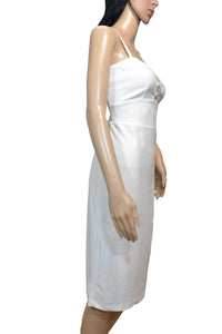Bebe Women Illusions Bodycon Fit Spaghetti Strap Pencil Sheath Dress Ivory White