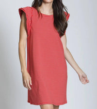 Apny - Women's Side Stripe Ruffle Sleeve Dress