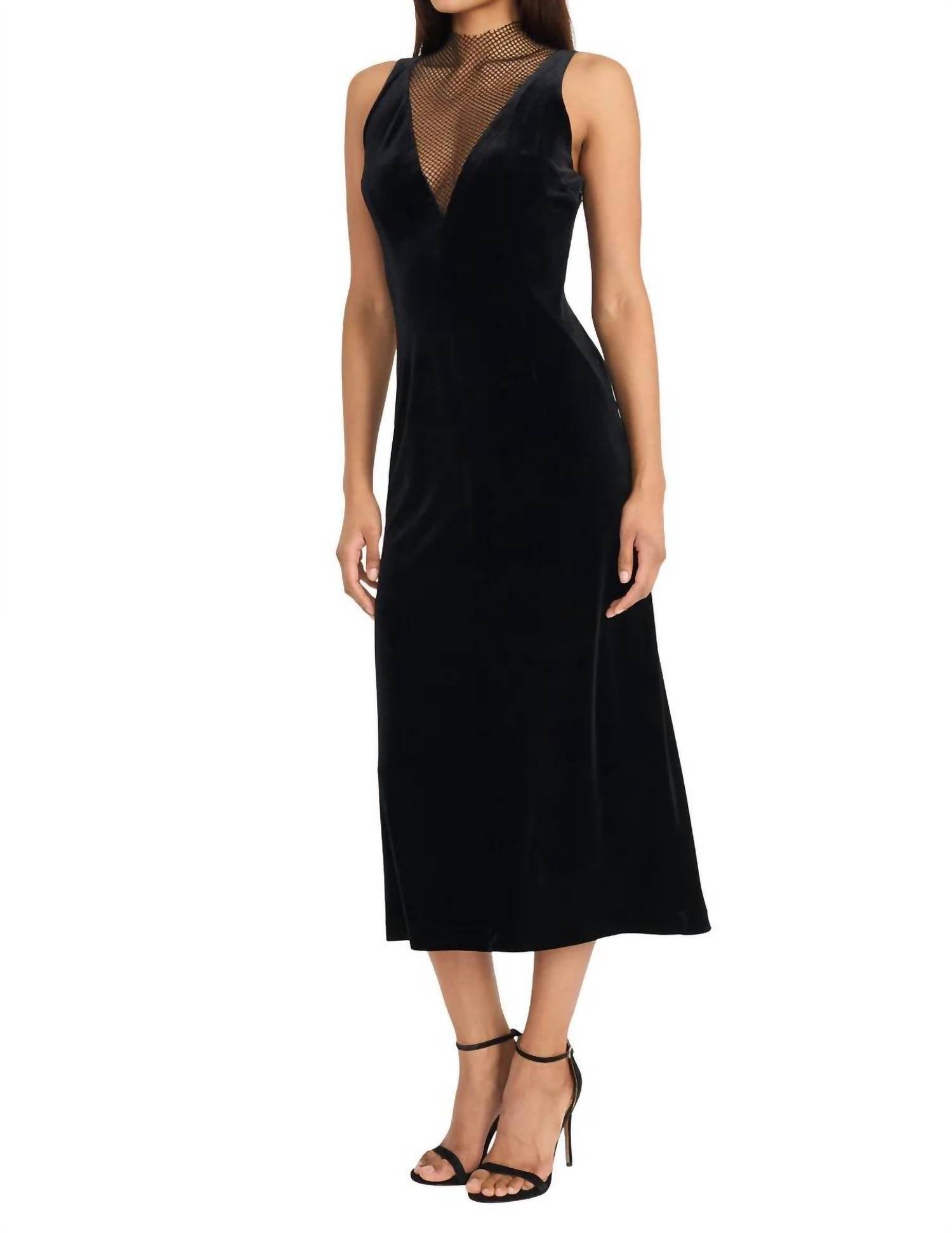 Donna Morgan - Plunge Mesh Velvet Midi Dress