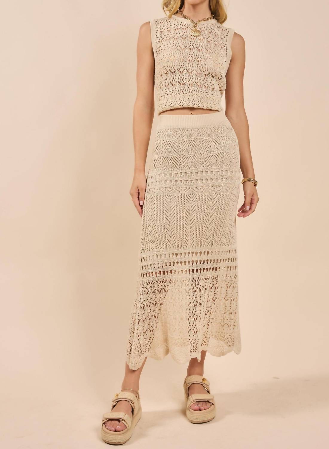 Sadie & Sage - Dya Crochet Knit Midi Skirt