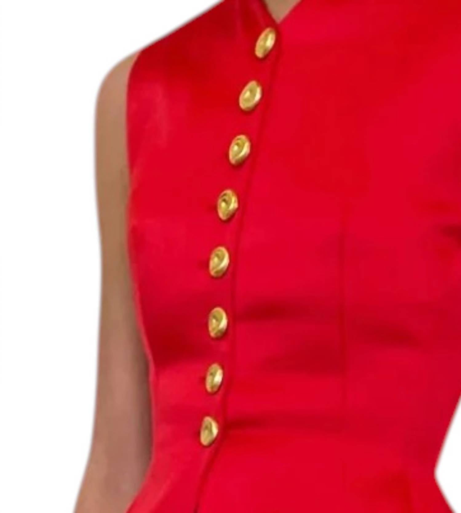 Elif Valentina Satin Vest in red - women's jacket - detail view
