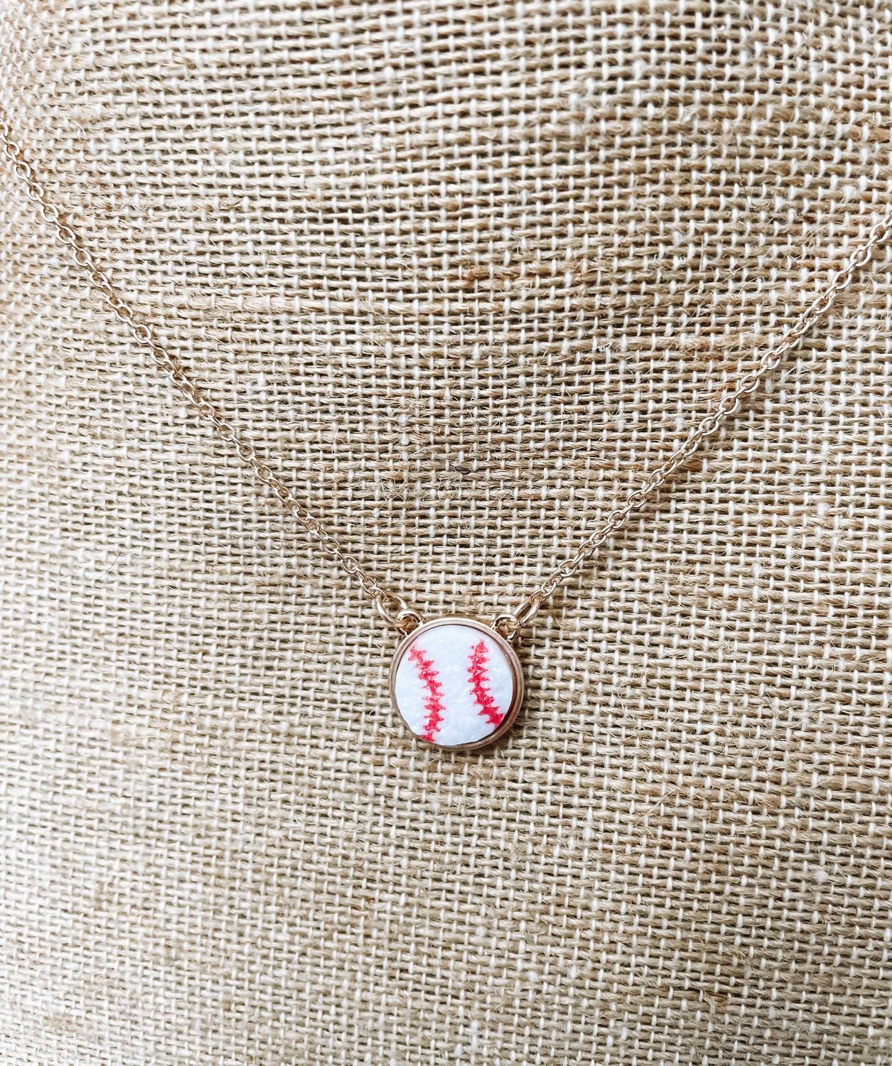 Wholesale Accessory Market - Women's Baseball Druzy Pendant Necklace