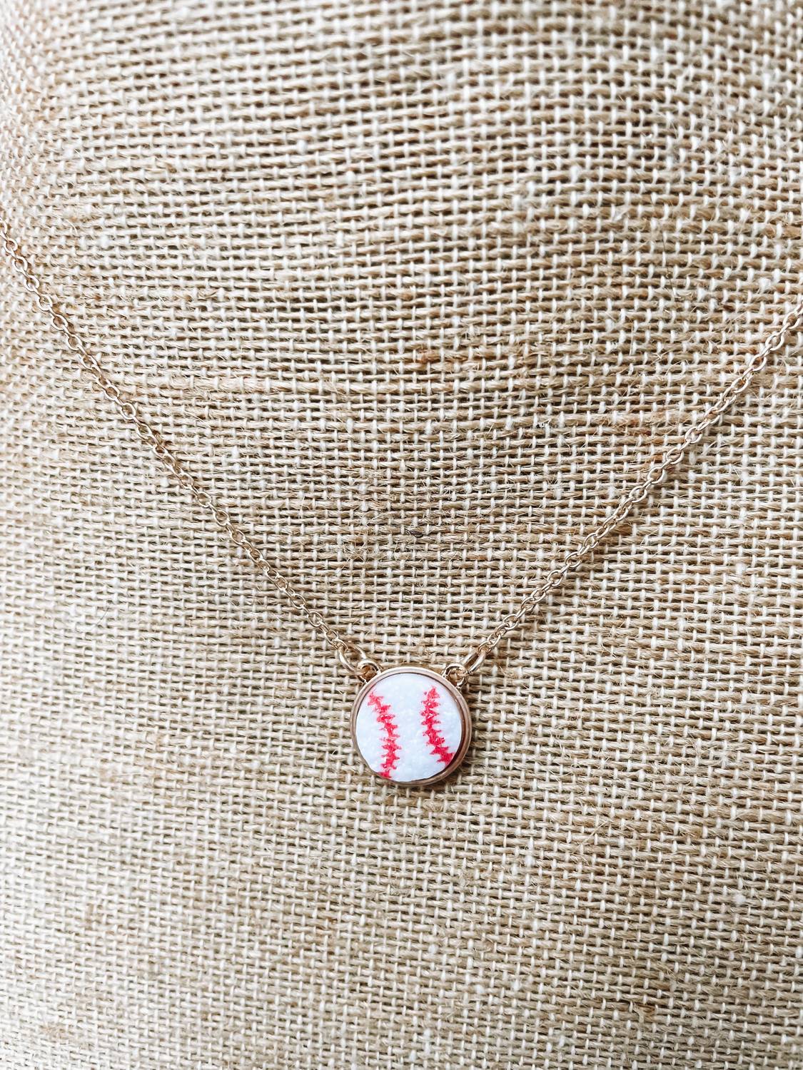 Wholesale Accessory Market - Women's Baseball Druzy Pendant Necklace