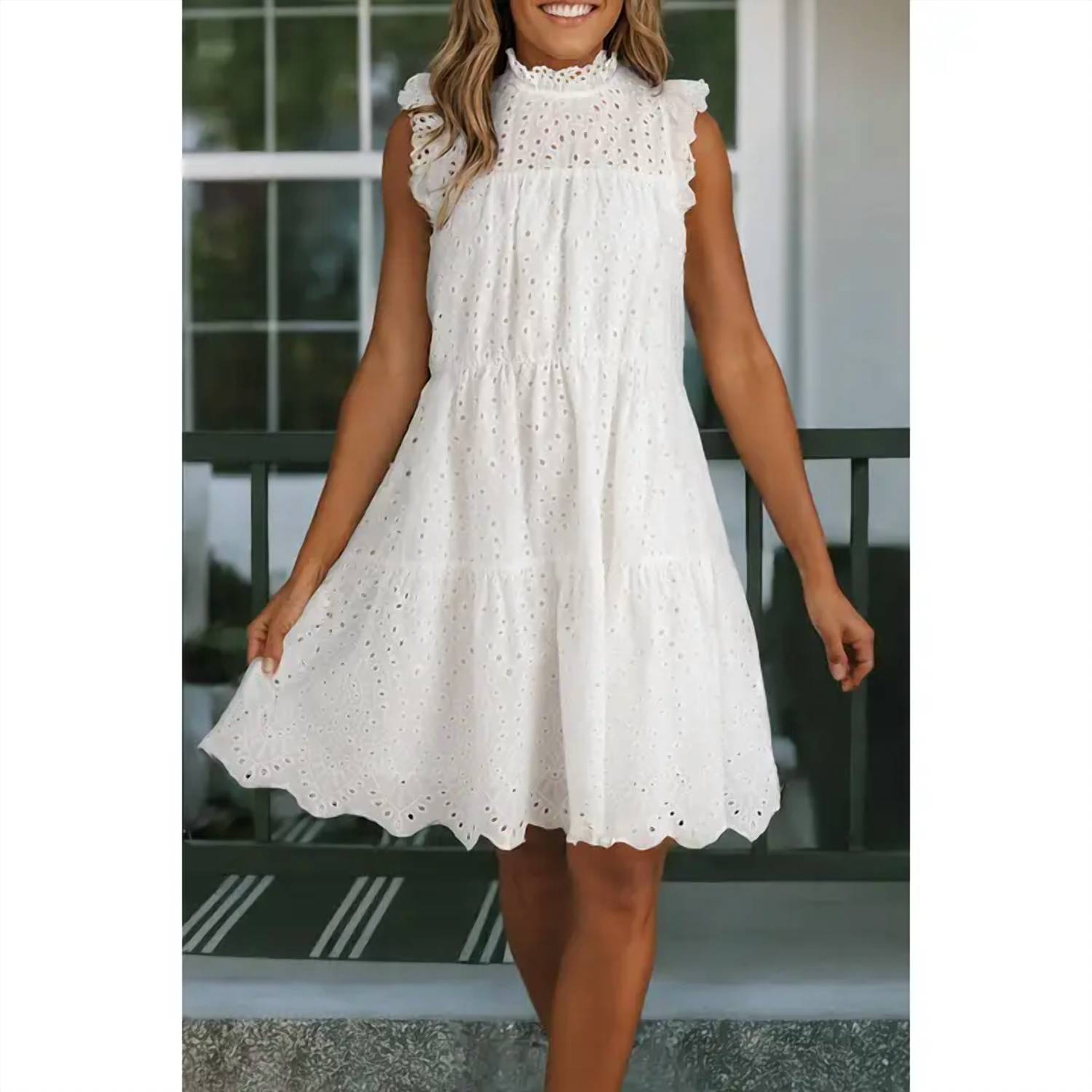 Little Daisy Closet Elegant Hollowed Flutter A Line Short Dress in white - women's dress