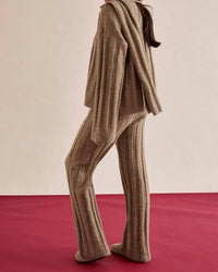 CRESCENT Kenny Ribbed Sweater With Scarf Lounge Set in beige - women's sleepwear - detail view