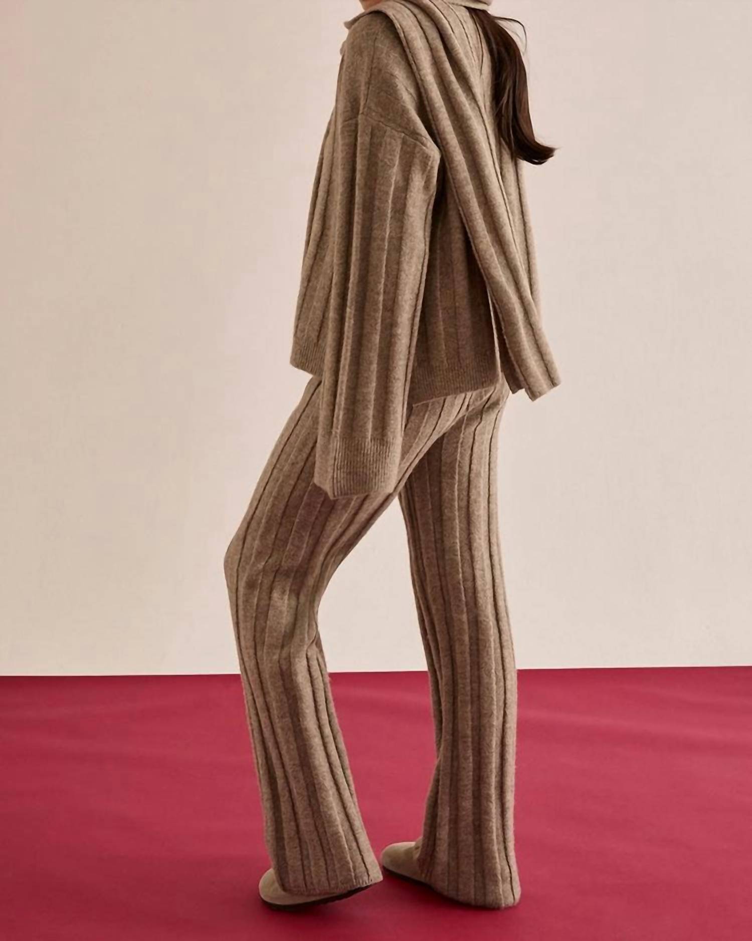 CRESCENT Kenny Ribbed Sweater With Scarf Lounge Set in beige - women's sleepwear - detail view