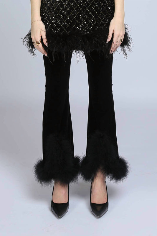 Beulahstyle - Hem Fur Velvet Boot Cut Pants