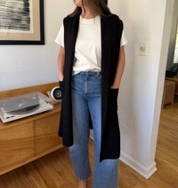 PINCH Angela Knit Duster Vest Longline Cardigan in black - women's cardigan