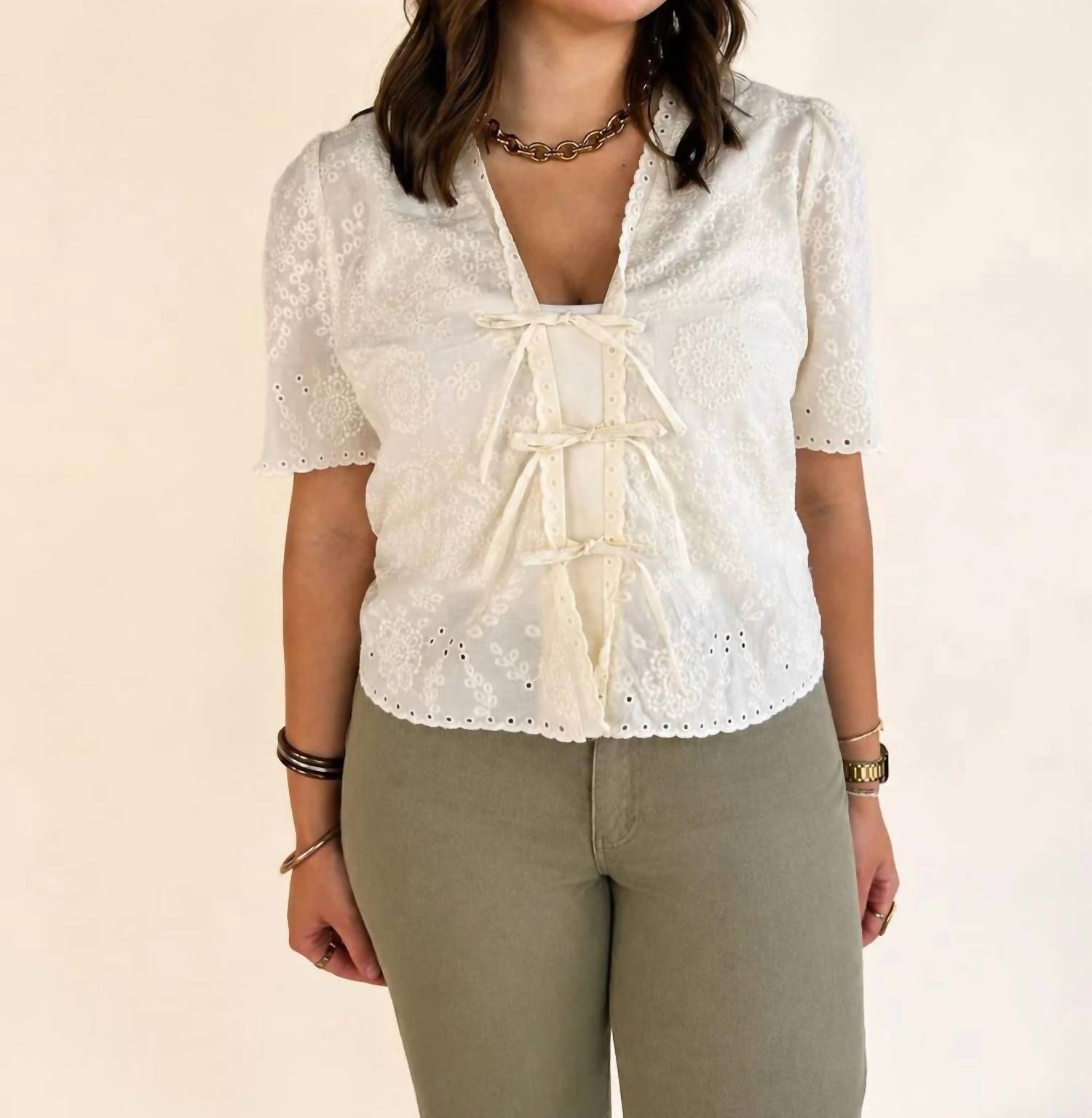 Dear John Denim - Cielo Embroidered Tie Front Blouse