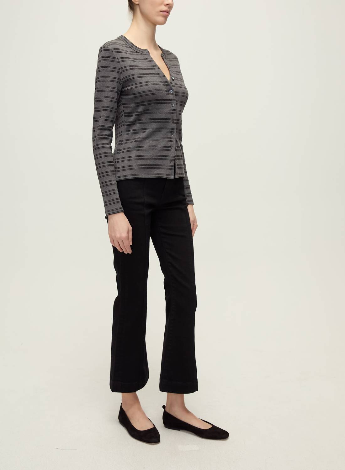 Veronica Beard Carson High Rise Ankle Flare Pants in onyx - women's pants - detail view